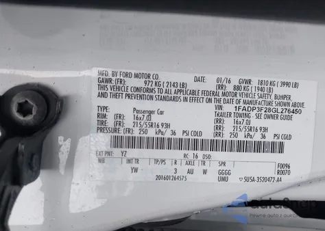 2016 Ford Focus Se из США, поврежденный, VIN 1FADP3F28GL276450